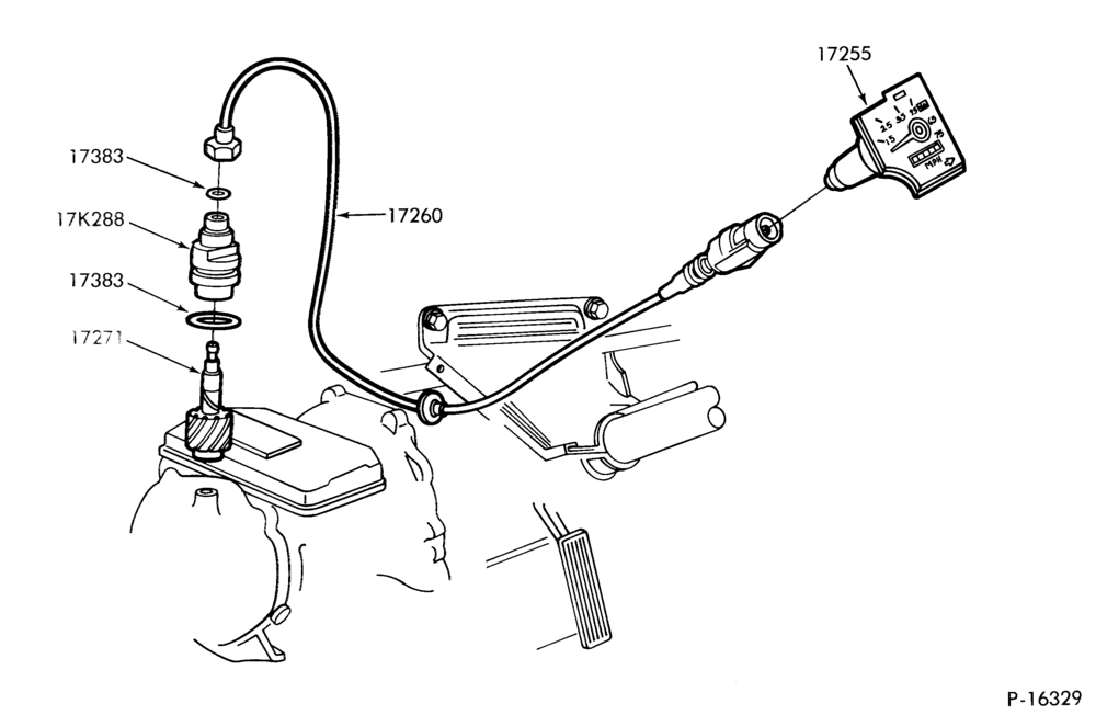 Схема SPEEDOMETER, BUMPERS, MIRRORS AND WIPERS-Speedometer cable