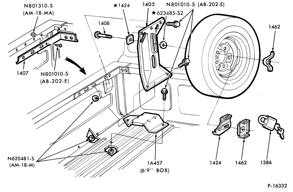 Схема SPARE WHEEL CARRIERS-Spare wheel carriers - frame mounted - side mounted (with styleside box)-F150/350