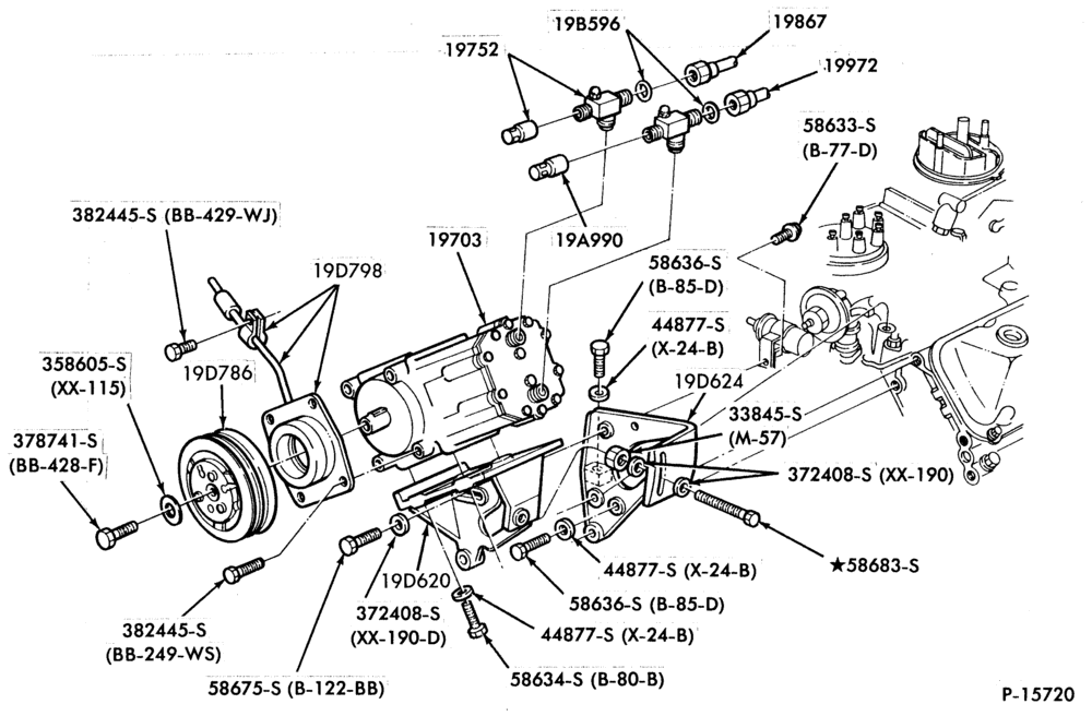 Схема AIR CONDITIONING-Compressor parts (integral A/C)-8 cyl. 370, 429-F-FT600/800