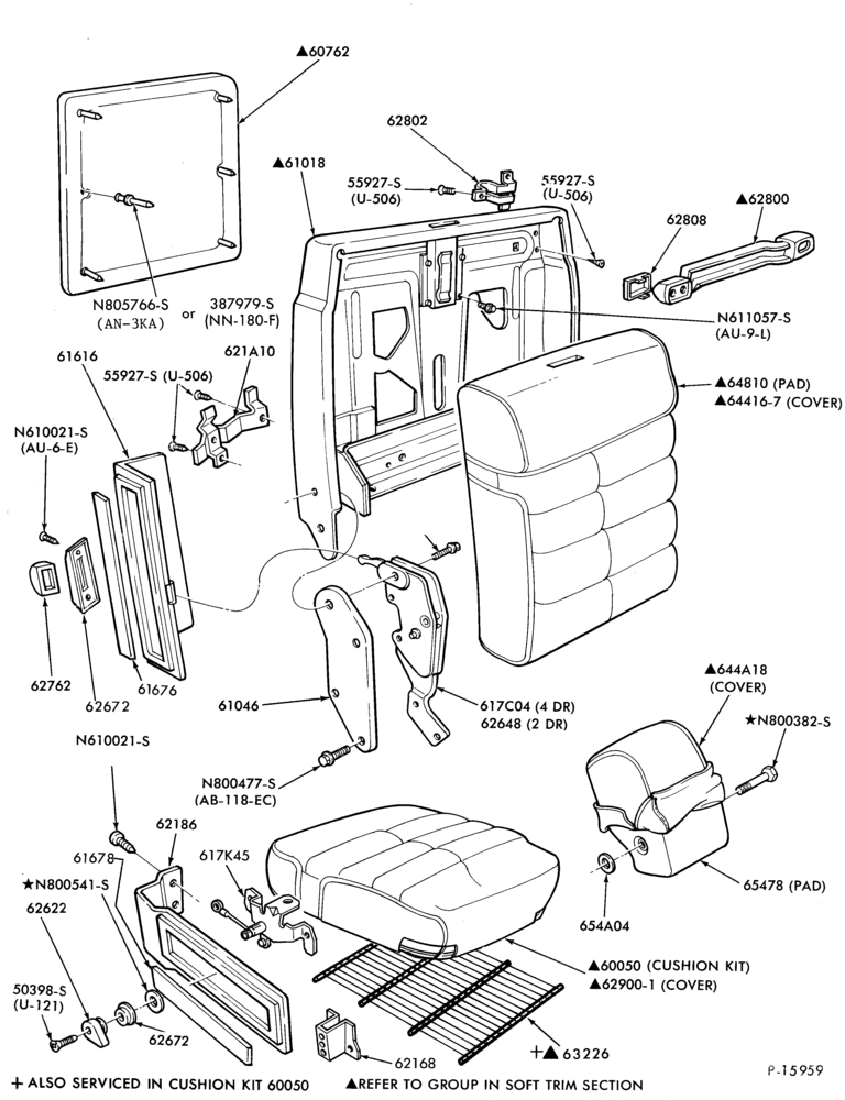Схема SEATS AND SEAT BELTS-Front seat parts  - flight bench - lower half- upper half