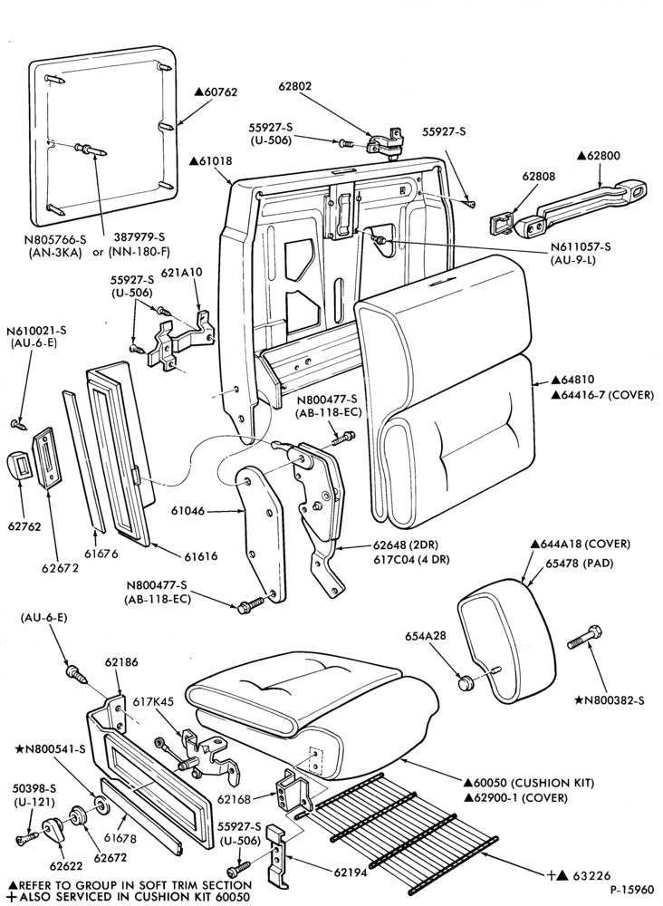 Схема SEATS AND SEAT BELTS-Front seat parts - split bench - upper half