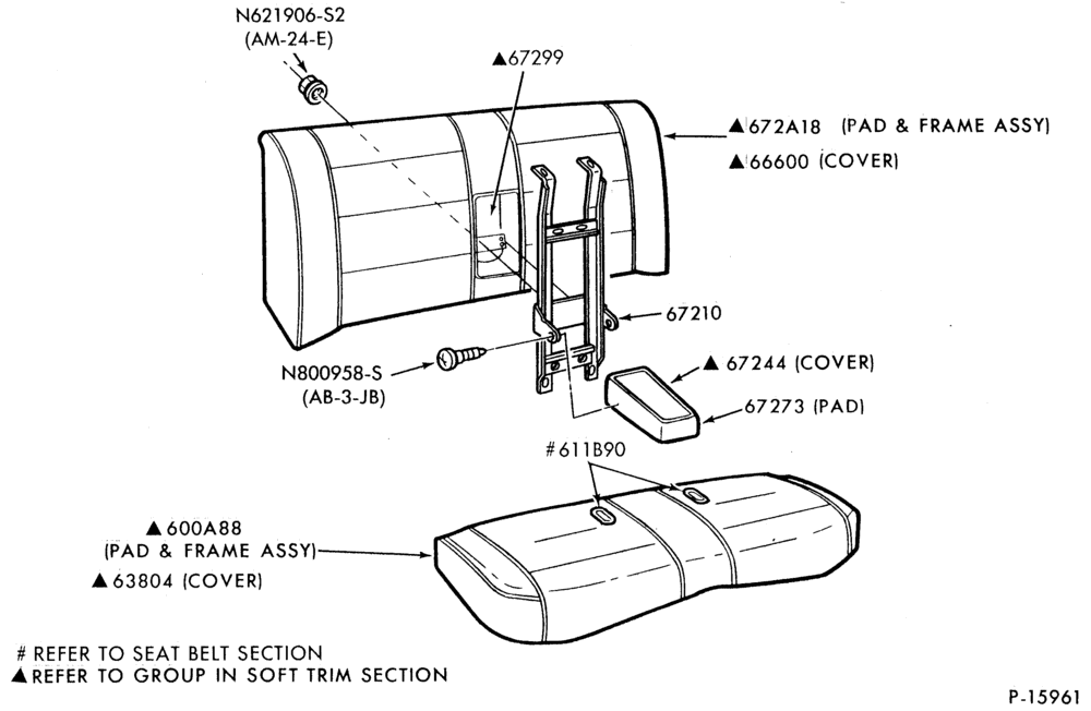 Схема SEATS AND SEAT BELTS-Rear seat parts