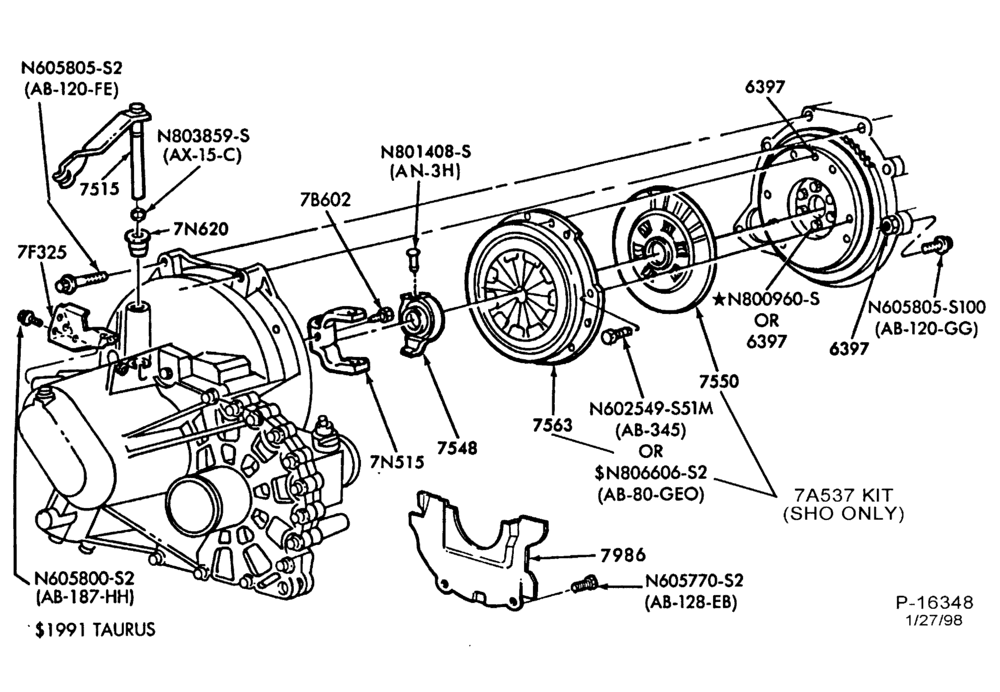 Схема EXTERNAL PARTS-Clutch plate, pressure plate, housing and flywheel-All