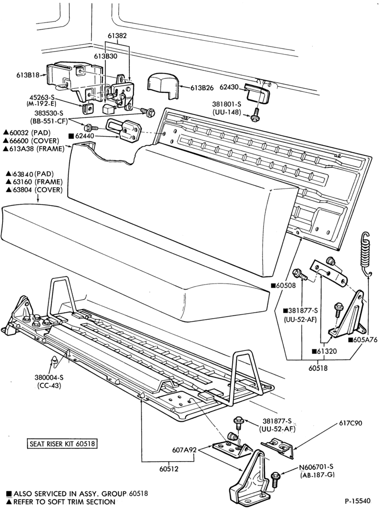 Схема SEATS-Rear seat parts - forward facing-F100/350(Super Cab)