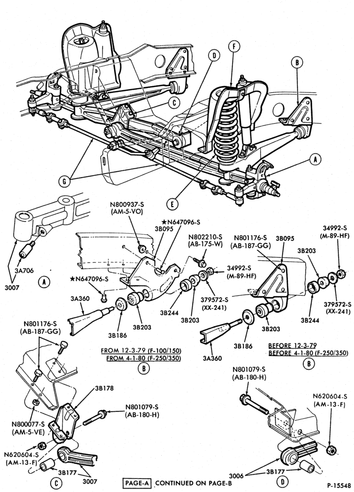 Схема FRONT SUSPENSION-(1980/83) - single shock - forged axle - Page A-F100/350-2/W/D