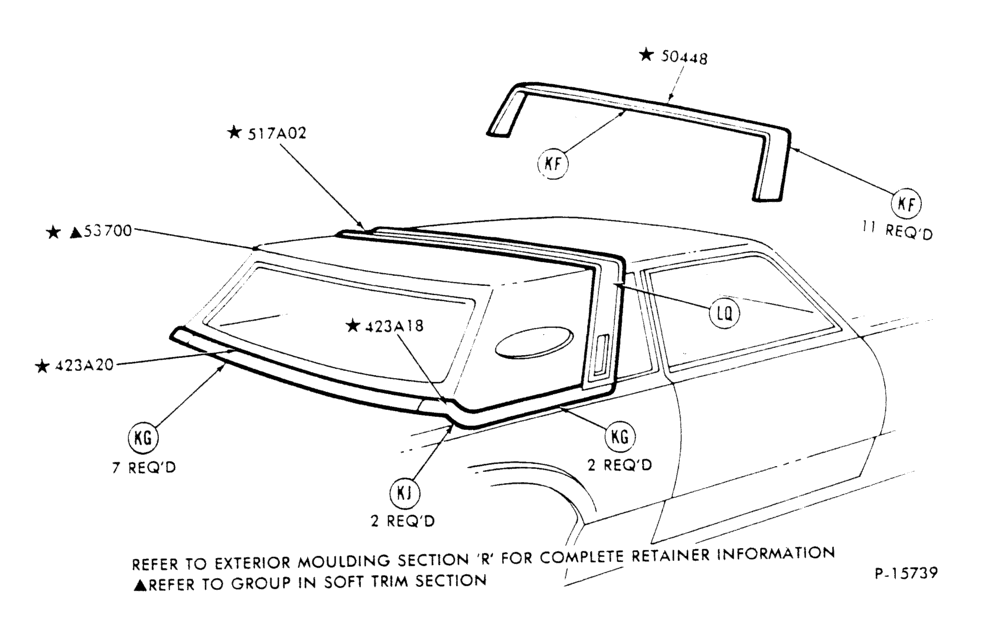 Схема ROOF AND BACK BELT - W/HALF AND FULL VINYL ROOF - BODY TYPE 66