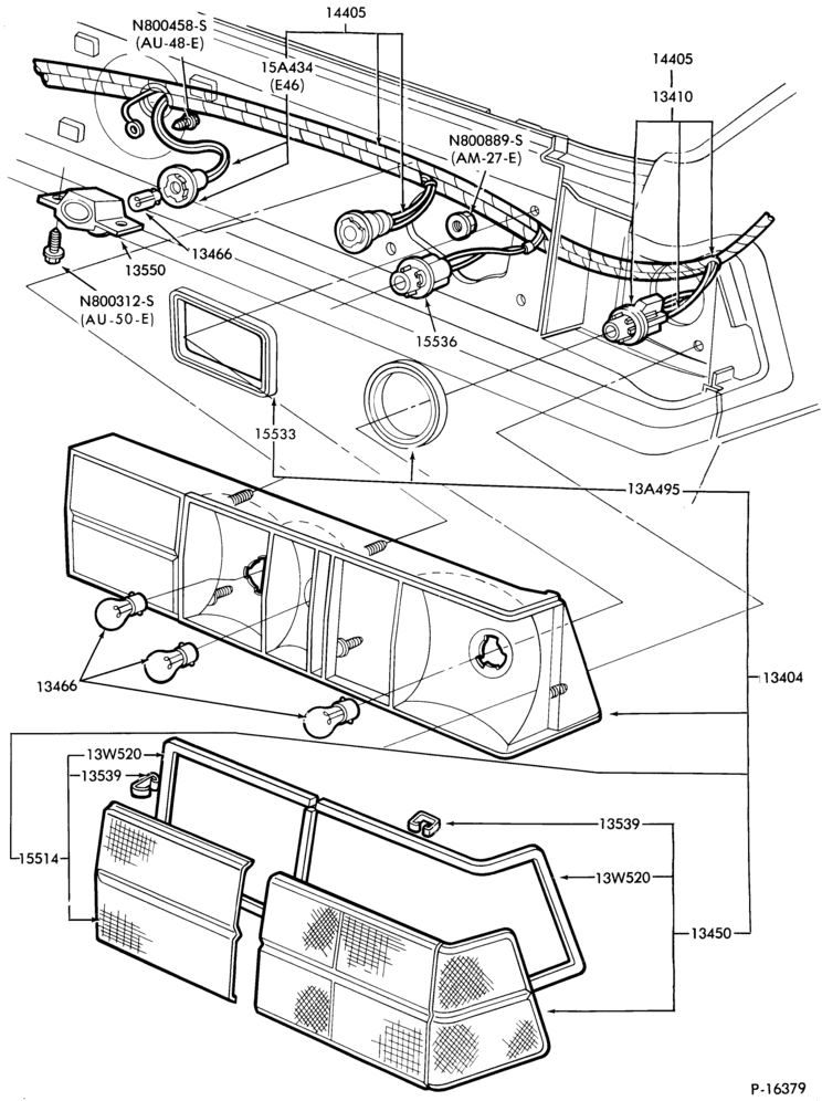 Схема LAMPS-Rear, backup, license plate and body side marker- B/T 58 & 61 - Escort