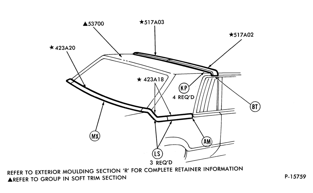 Схема ROOF AND BACK BELT - BASE AND DECOR "FROM 10/22/79"