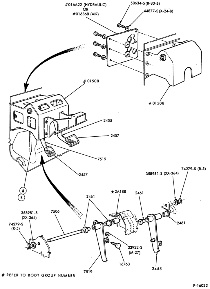 Схема BRAKE BOOSTER PARTS-Clutch and brake pedal instal. - upper-F-FT600/900