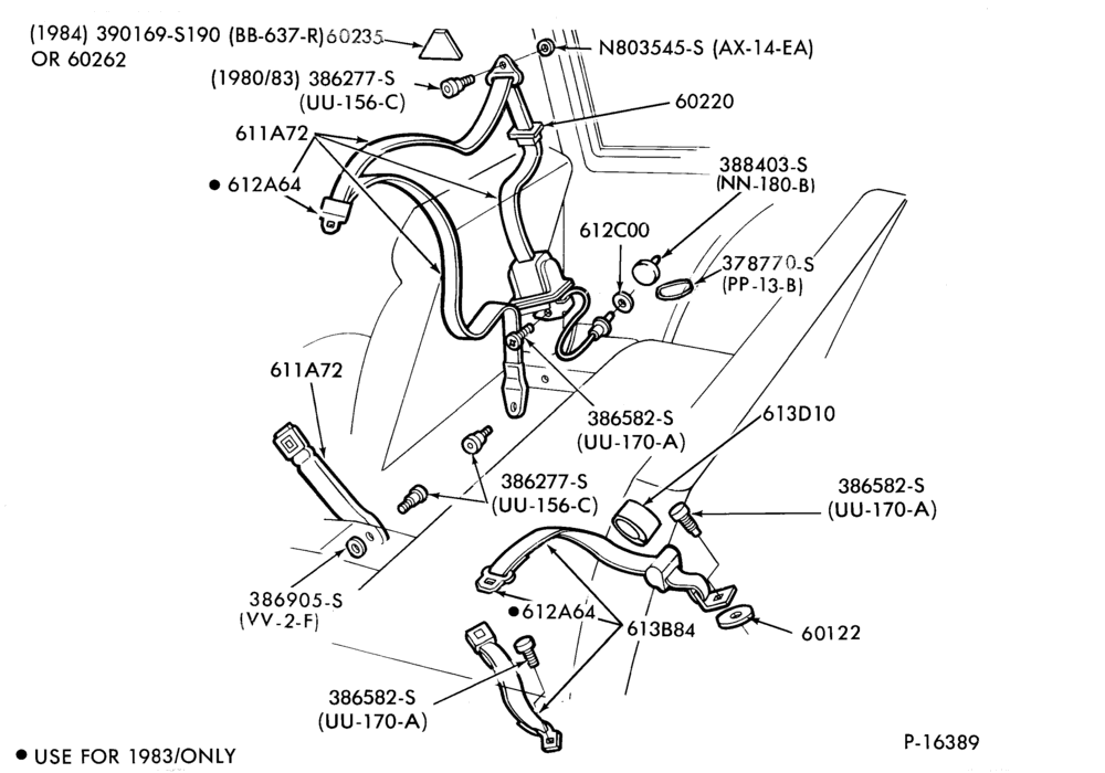 Схема SEATS AND SEAT BELTS-Seat belt and shoulder harness installation- B/T 61 - w/o front passive restraint