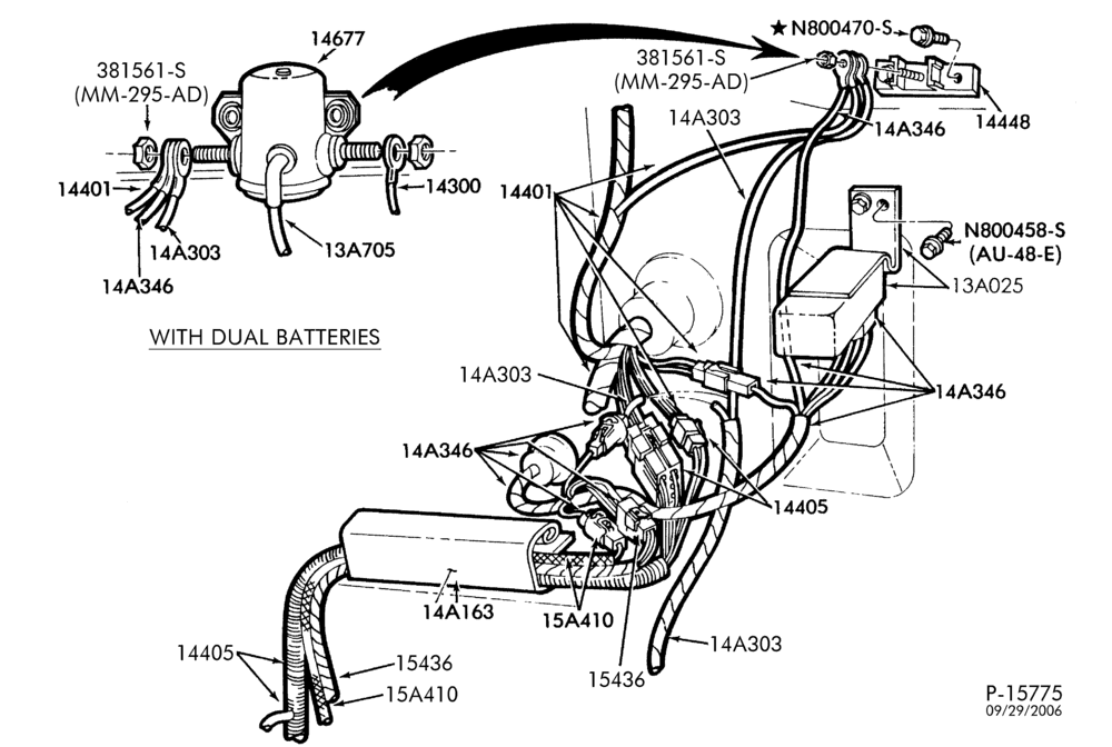 Схема ELECTRICAL SYSTEMS-Relay feed wiring - trailer wiring with or without dual batteries-F100/350,