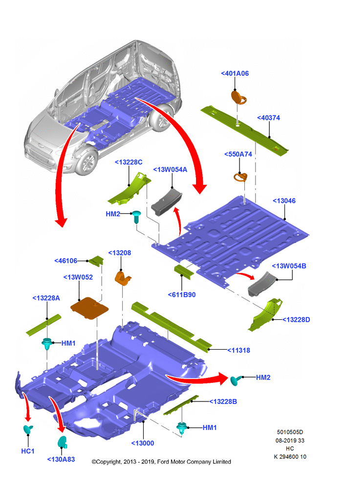 Схема Отделка пола, Series 500V/510V, LWB Van, SWB Van, All Kombi; 30.09.2013