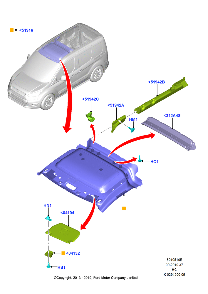 Схема Потолок и козырьки, Series 500V/510V, LWB Van, SWB Van, All Kombi; 30.09.2013