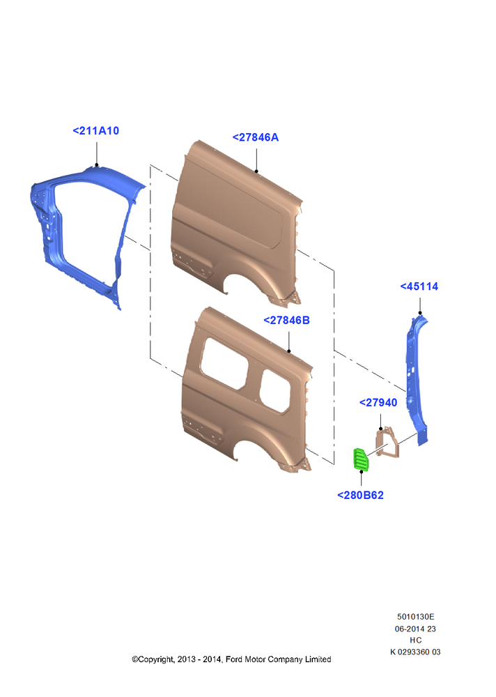 Схема Боковины наружные, (+)"CDN/PR/USA", All SWB Body Style, Non Sliding Door Side; 30.09.2013