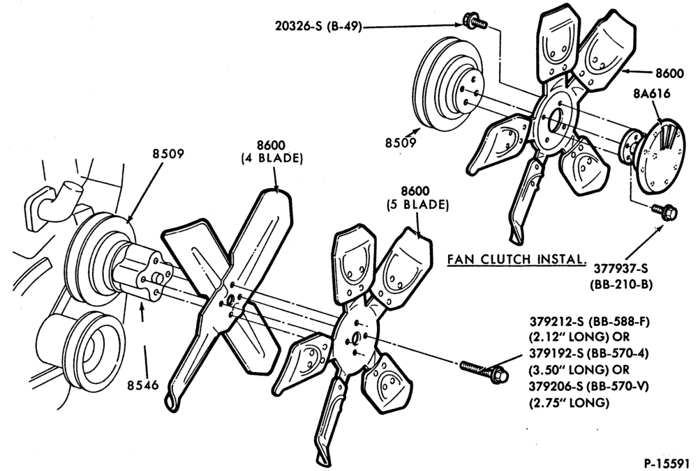 Схема COOLING FAN, CLUTCH AND RELATED PARTS-COOLING FAN, CLUTCH AND RELATED PARTS- 6 cyl. 230 (3.8L), 300 (4.9L), 8 cyl. 255 (4.2L), 302 (5.0L),-F100/350