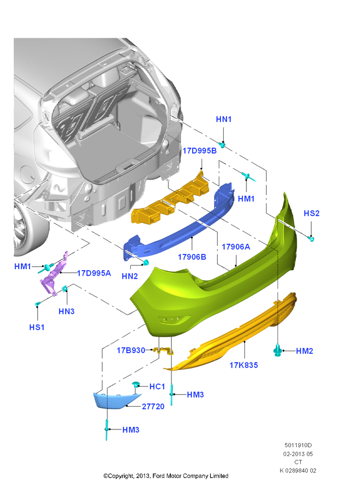 Схема Задний бампер, Rear Bumper - Sporty - Body Color; 24.06.2013–01.08.2019