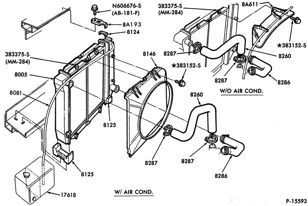 Схема COOLING SYSTEMS-COOLING SYSTEMS- 6 cyl. 230 (3.8L) and 300 (4.9L)-F100/350