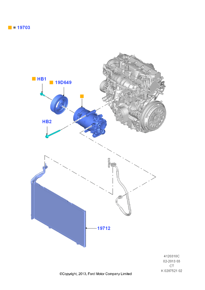 Схема Конденсатор и компрессор кондиционера, 1.6L EcoBoost SCTi 160/182PS-Sigma, With Air Conditioning; 24.06.2013–01.08.2019