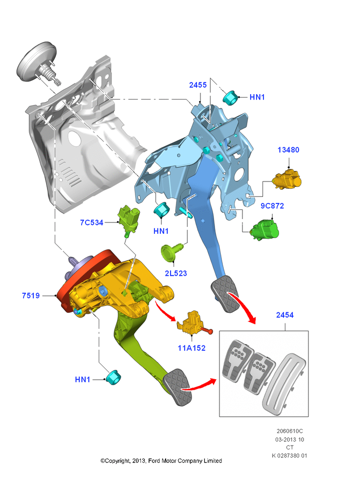 Схема Педали тормоза и сцепления, 6 Speed Manual Trans - B6; 24.06.2013–01.08.2019