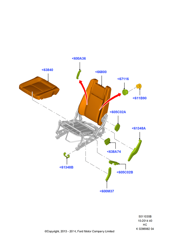 Схема Подушки и обогрев задних сидений, Third Row Dual Individual Seat; 30.09.2013