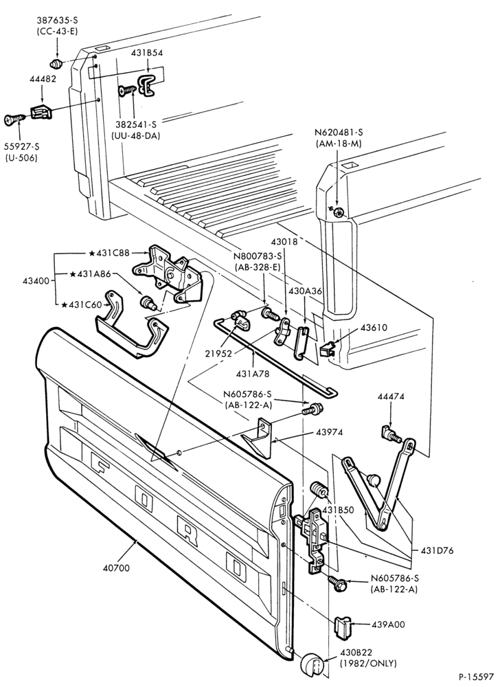 Схема BACK-OF-CAB EQUIPMENT-Tailgate, hinge and latch parts-F100/350(99)