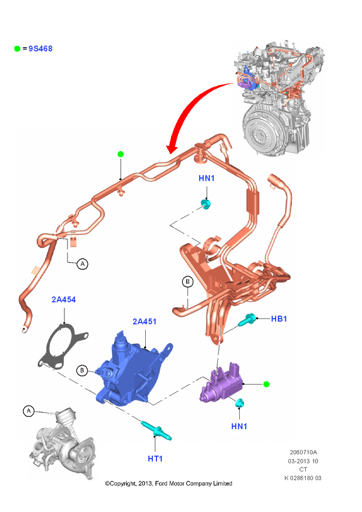 Схема Вакуумный насос, 1.0L EcoBoost 120PS/125PS/140PS; 14.10.2013–01.08.2019
