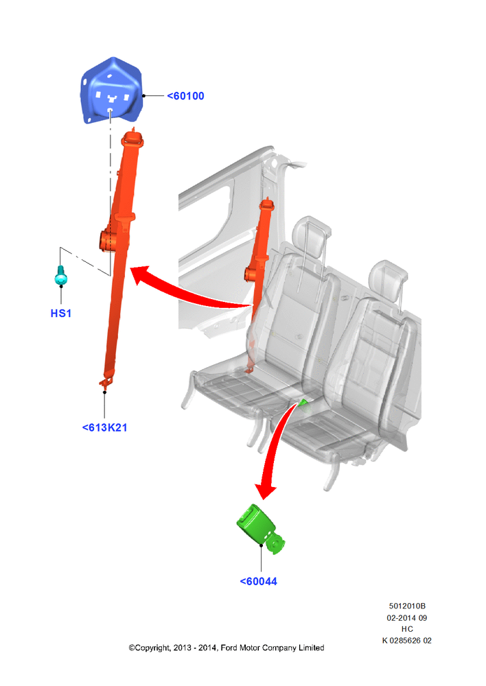 Схема Задние ремни безопасности, Third Row Dual Individual Seat; 30.09.2013