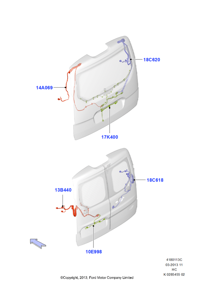 Схема Проводка дверей, Rear Doors; 30.09.2013–28.05.2018