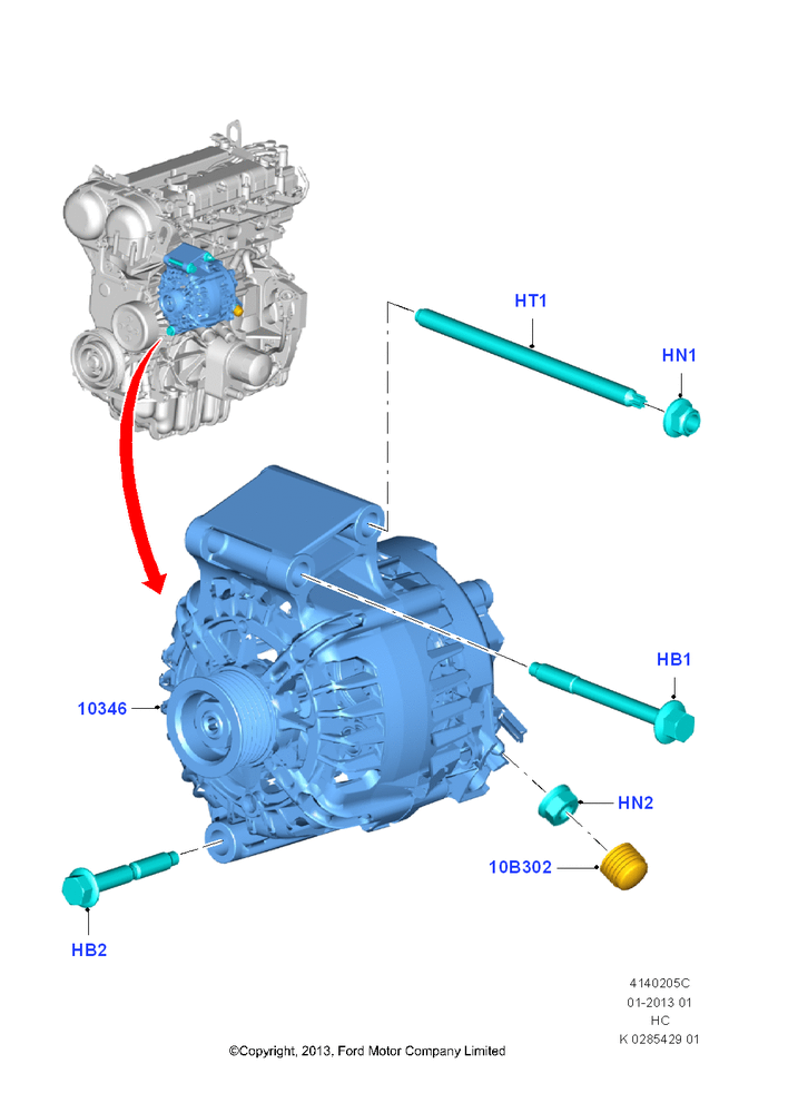 Схема Генератор и крепление, All 1.6 Ecoboost; 04.11.2013