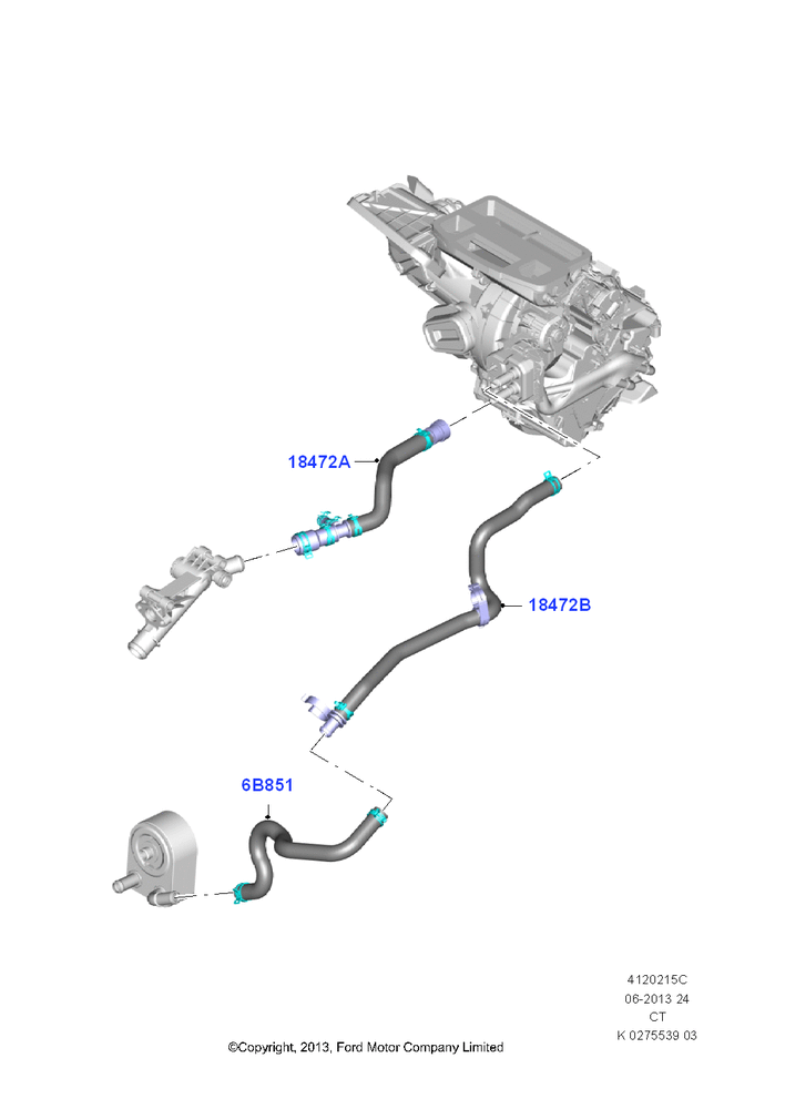 Схема Шланги отопителя, 1.6L EcoBoost SCTi 160/182PS-Sigma; 24.06.2013–01.08.2019