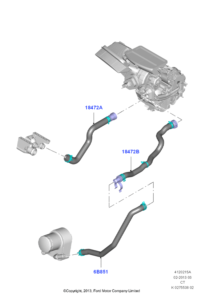 Схема Шланги отопителя, 1.6L TIVCT PFI Sigma; 29.04.2013–01.08.2019