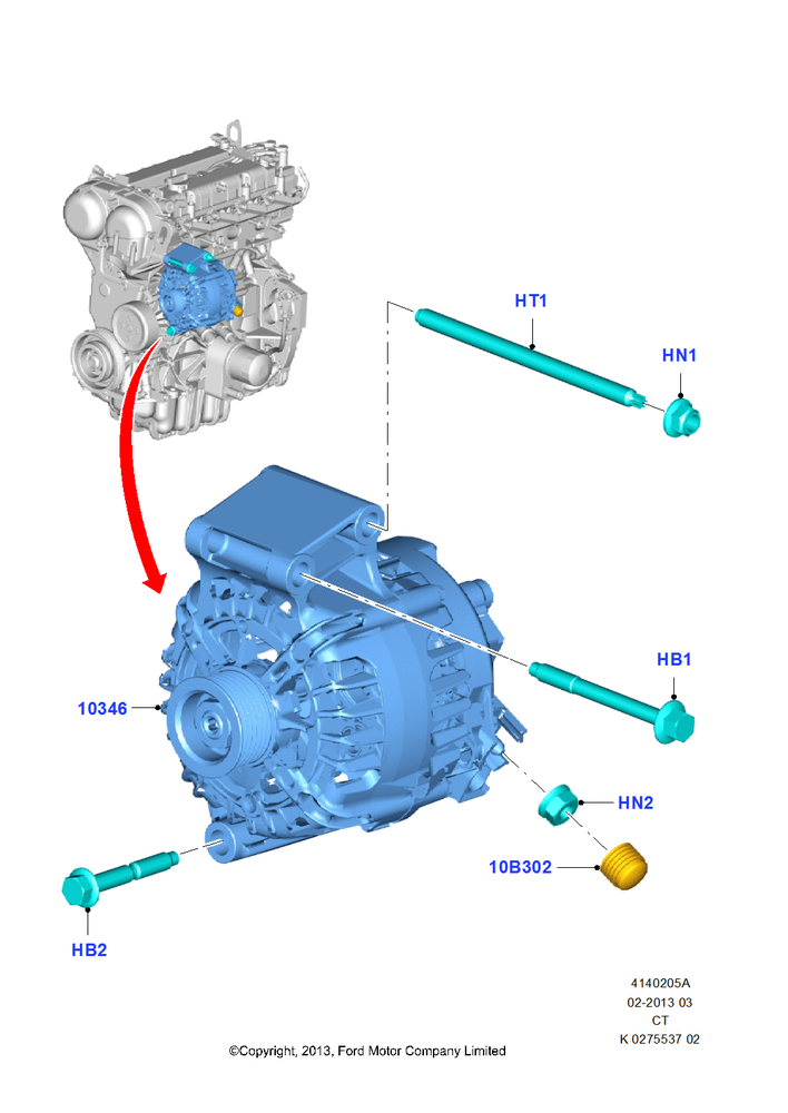 Схема Генератор и крепление, 1.6L TIVCT PFI Sigma; 29.04.2013–01.08.2019
