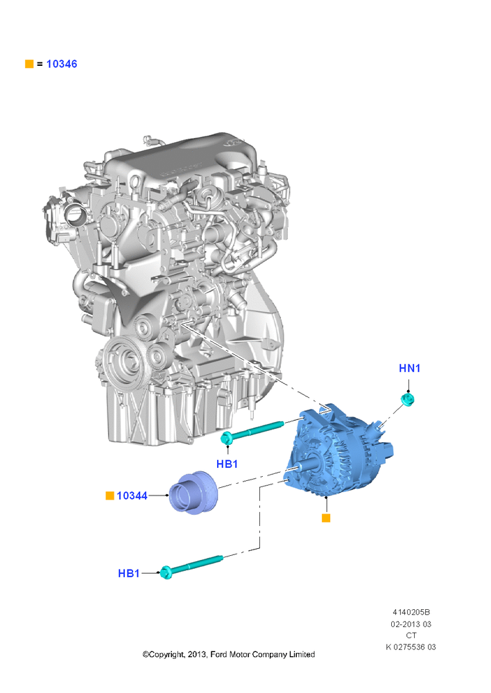 Схема Генератор и крепление, 1.0L EcoBoost 120PS/125PS/140PS; 14.10.2013–01.08.2019
