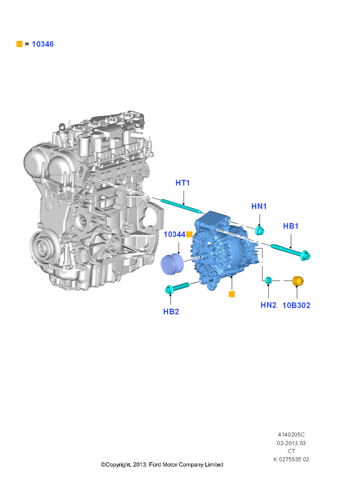 Схема Генератор и крепление, 1.6L EcoBoost SCTi 160/182PS-Sigma; 24.06.2013–01.08.2019