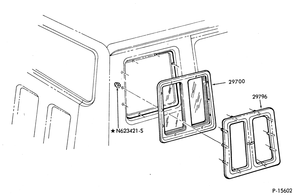 Схема DOORS AND WINDOWS-Quarter window-stationary-F100/350(Super Cab)