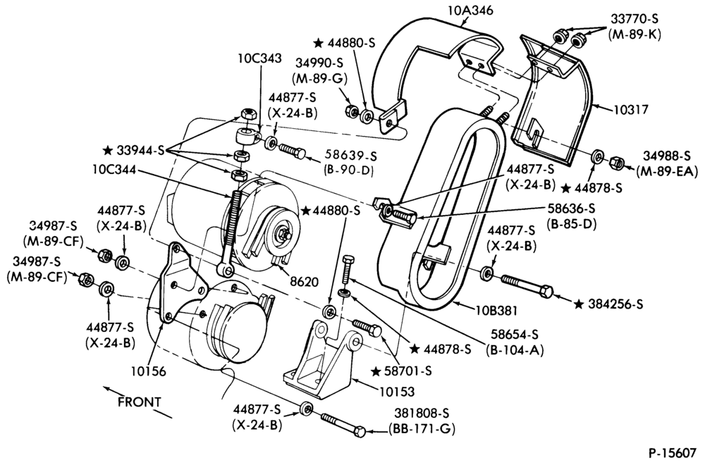 Схема ALTERNATOR MOUNTING PARTS-CL-CLT900-6 cyl. 552 (6V-92) and 8 cyl. 568 (8V-71) Detroit Diesel-Motorcraft