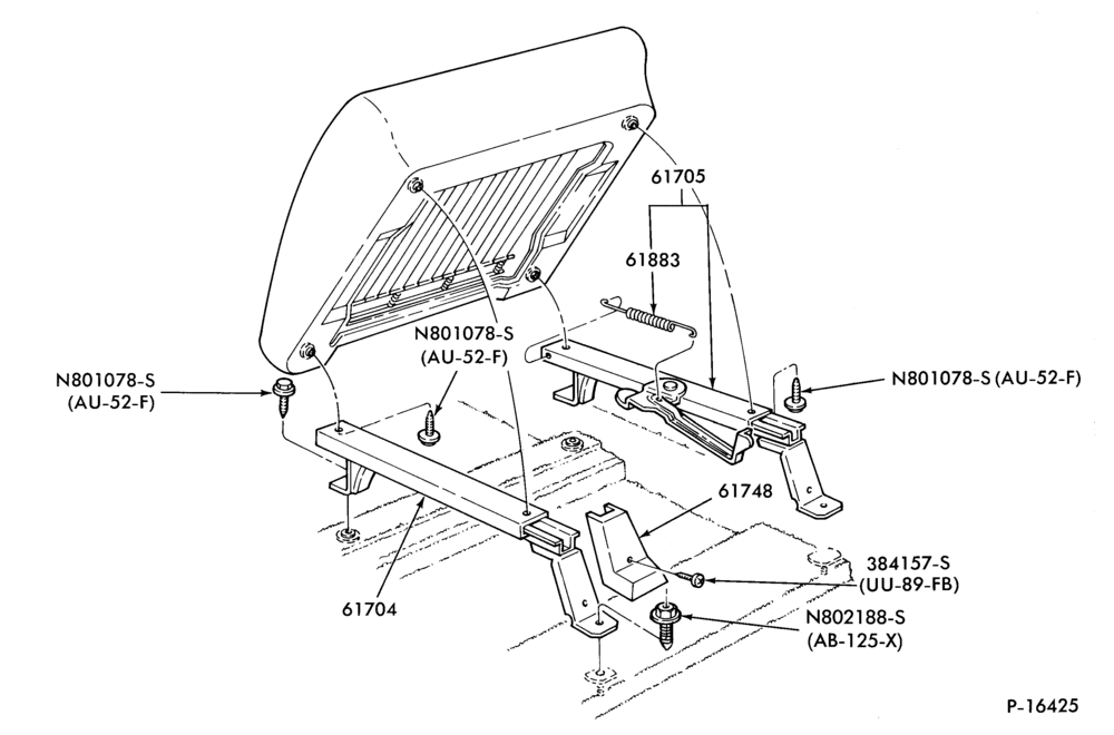Схема SEATS AND SEAT BELTS-Front seat parts - bucket - lower half - body types 61 and 74