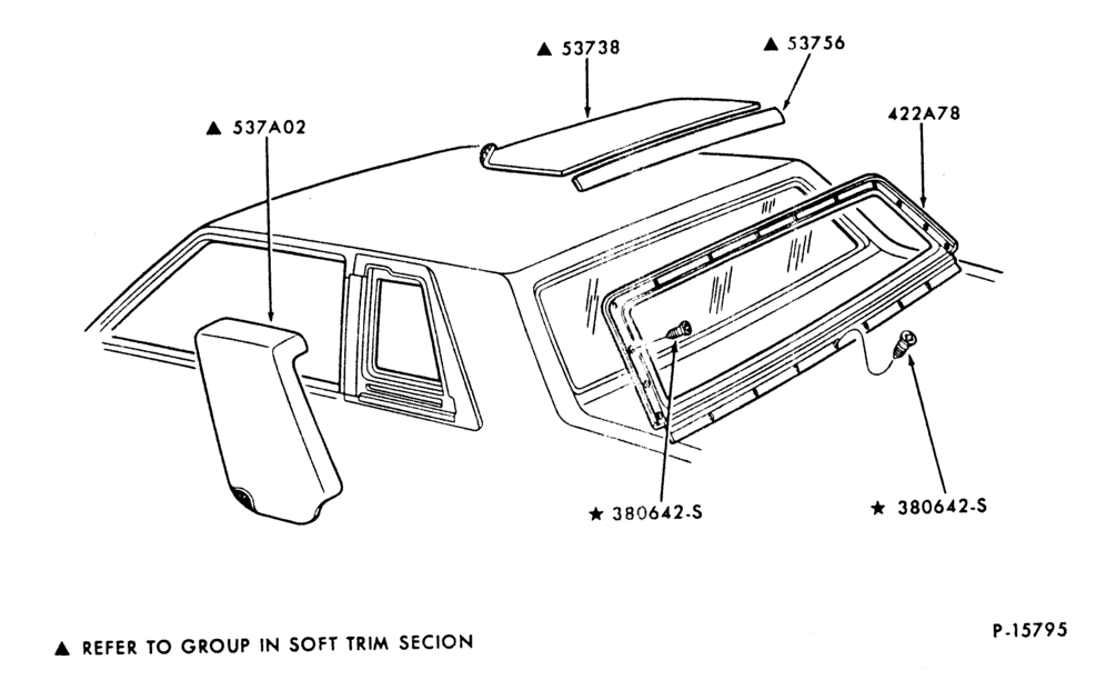 Схема LIFT/TAILGATE, LUGGAGE & BACK WINDOW-Pads - roof cover - Thunderbird