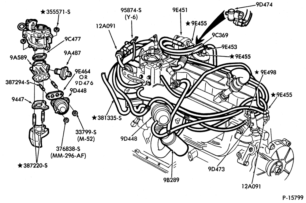 Схема 6 CYL. 4.9L (300 C.I.D.)-GAS-E-F100/350, U150-exc. Calif.