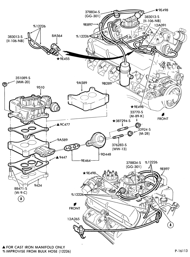 Схема 8 CYL. 5.8LW (351 C.I.D.) - W-recirculation (E.G.R.)- exc. Calif. & Canada