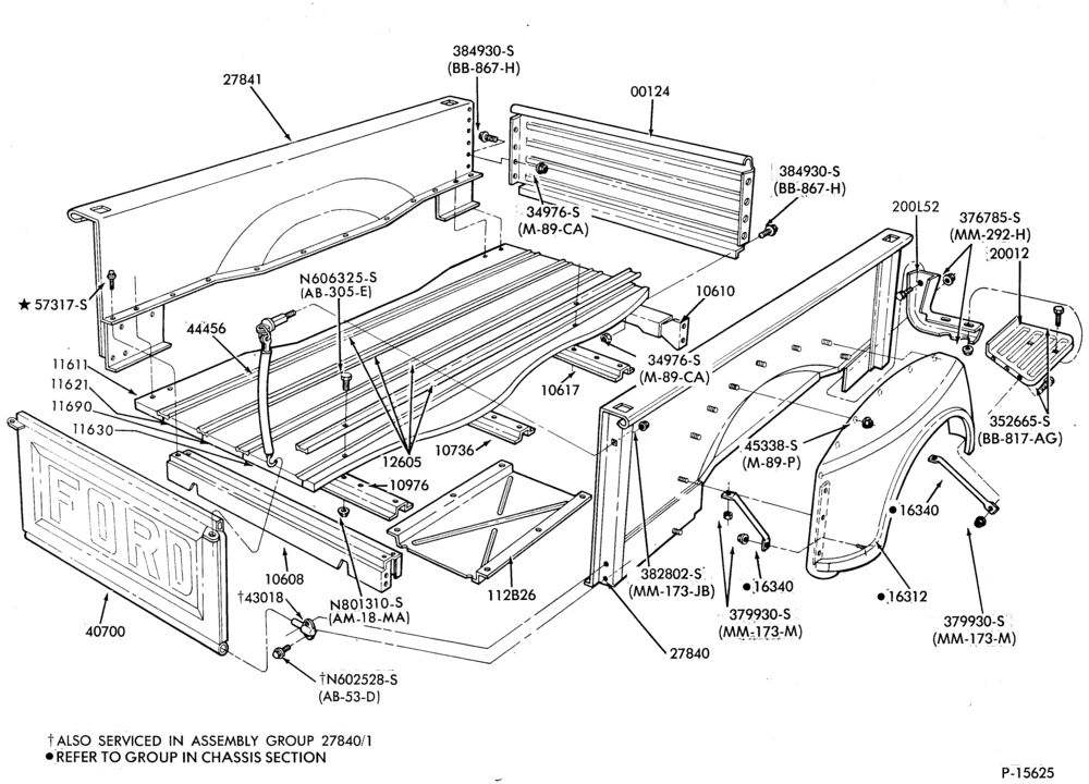 Схема BACK-OF-CAB EQUIPMENT-Tailgate, hinge and latch parts-F100/250(83)