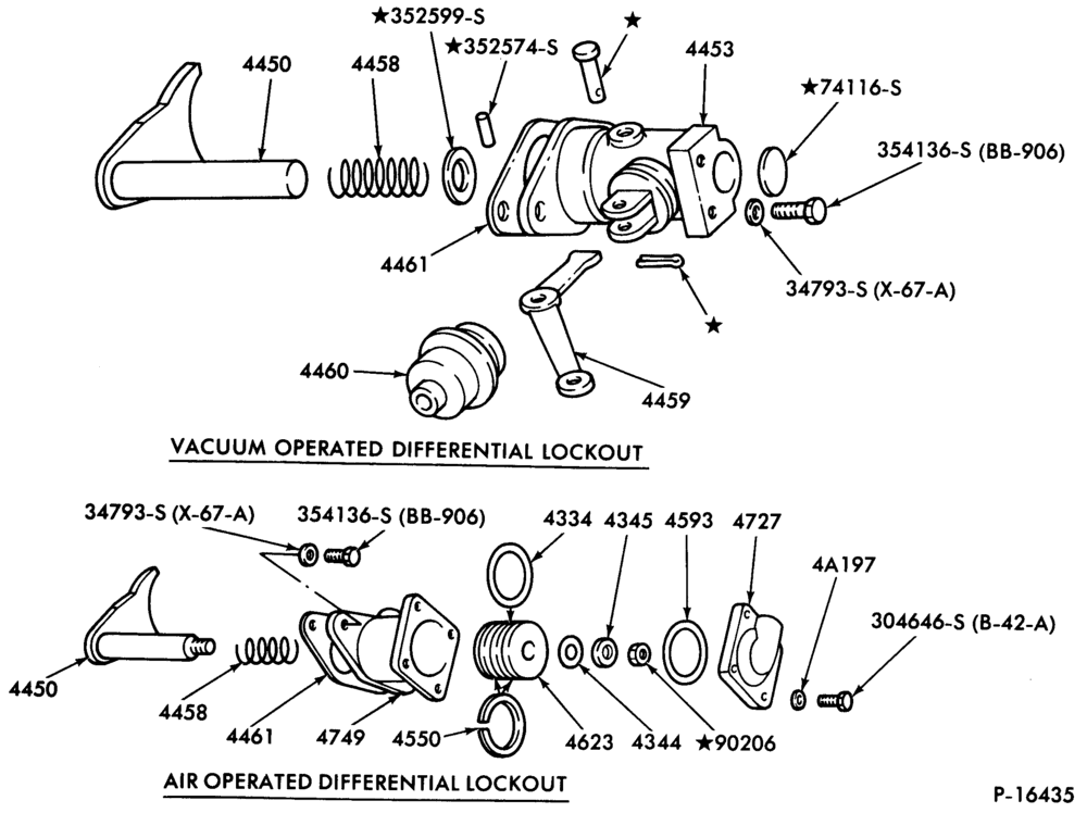 Схема REAR AXLE-Forward rear axle differential lockout (air and vacuum) Eaton-34DP, 34DS, 34DT, 38DP, 38DS,-CLT-CT-LNT-LT-