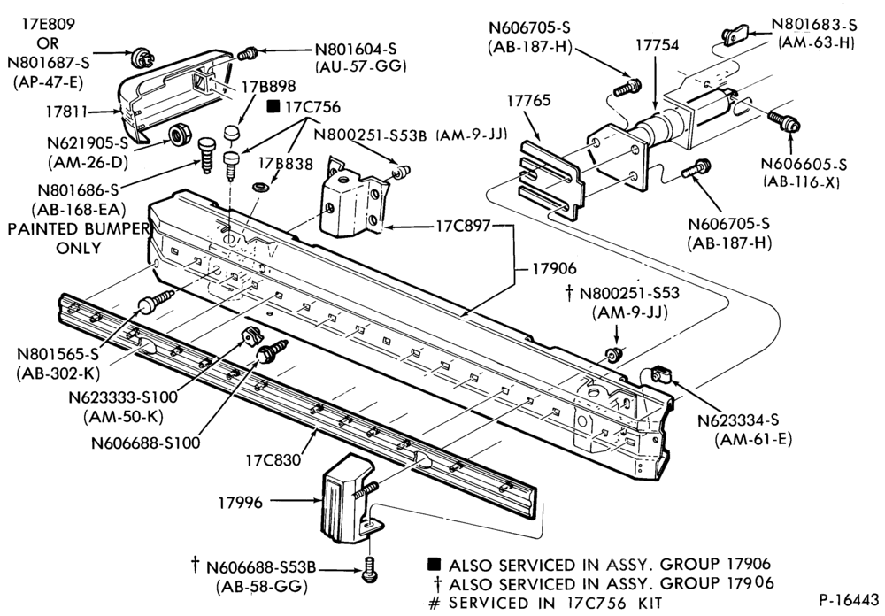 Схема SPEEDOMETER, BUMPERS, MIRRORS AND WIPERS-Bumper - rear - body type 61 and 74