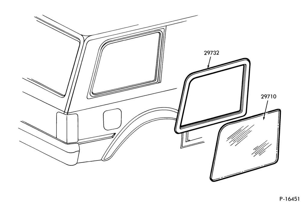 Схема BODY SIDES AND QUARTER-Window parts  - stationary- body type 74