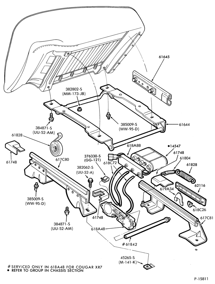 Схема SEATS AND SEAT BELTS-Front seat parts - bucket - lower half - split bench - lower half - power