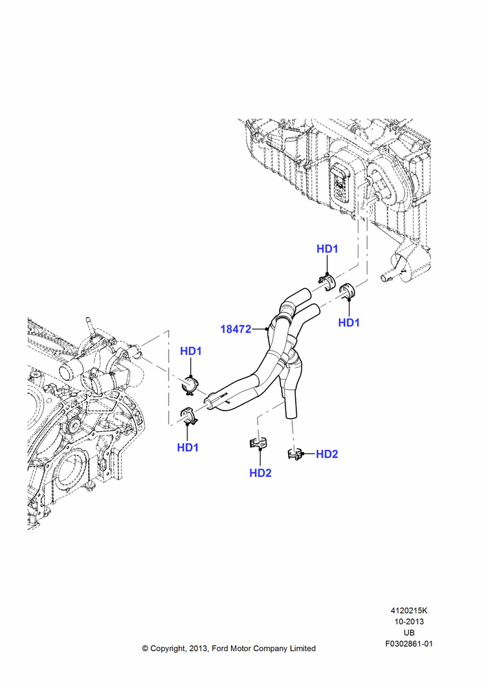 Схема Шланги отопителя, 3.5L DOHC T/C V6 Gas, With Aux Overhead Heater And A/C; 02.12.2013–03.03.2019