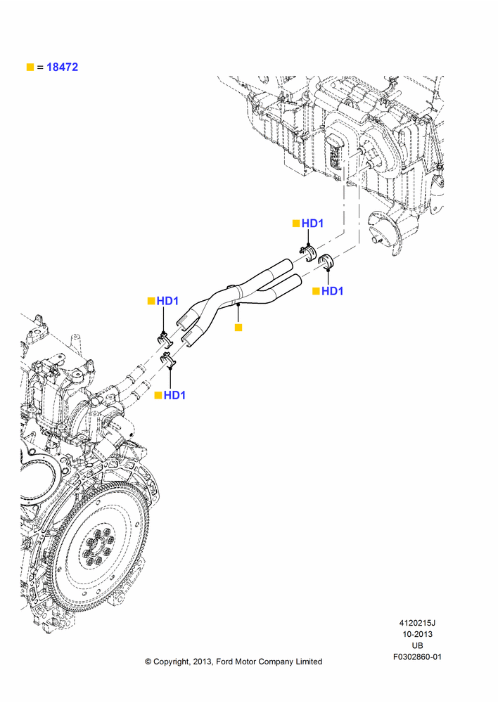 Схема Шланги отопителя, 3.5L DOHC T/C V6 Gas, Less Aux Overhead Heater And A/C; 02.12.2013–03.03.2019