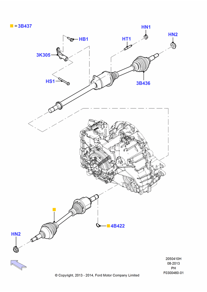 Схема Приводные валы переднего моста, 3.5L Cyclone V6 Petrol TIVCT, Limited Version, SE Version, SEL Version; 22.01.2014–02.06.2014