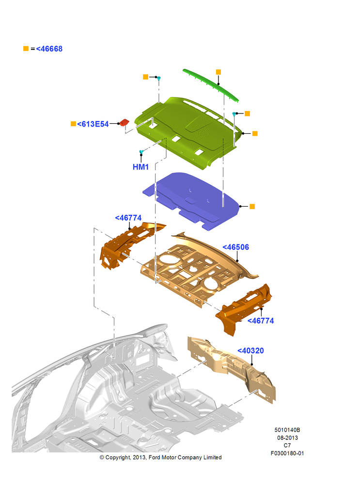 Схема Задние панели и полка, Flatrock Assembly Plant - USA; 03.09.2013–17.06.2014
