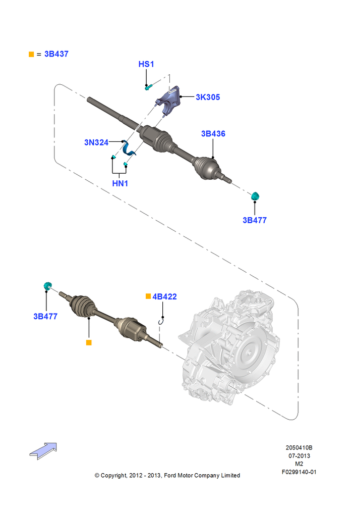 Схема Приводные валы переднего моста, 1.6L EcoBoost SCTi 160/182PS-Sigma, LHD 4WD (Part Time Drive); 09.04.2012–21.03.2016